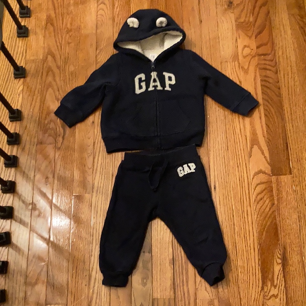 Baby Gap Navy Sherpa Lined Sweatshirt Set-18-24M